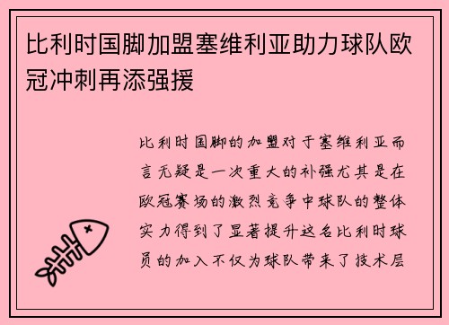 比利时国脚加盟塞维利亚助力球队欧冠冲刺再添强援