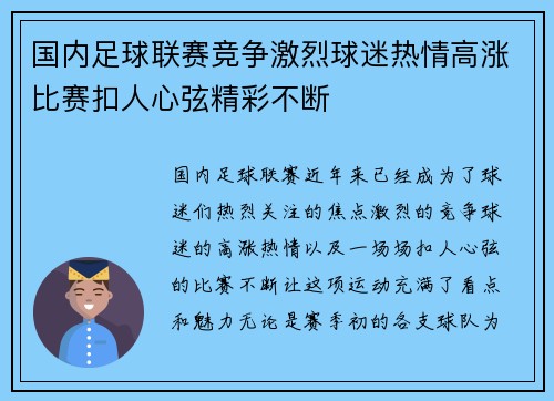 国内足球联赛竞争激烈球迷热情高涨比赛扣人心弦精彩不断